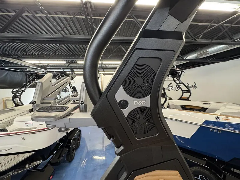 Slide: The Image of 2025 Supra SV 400 boat interior with advanced speaker system and sleek design. - 9