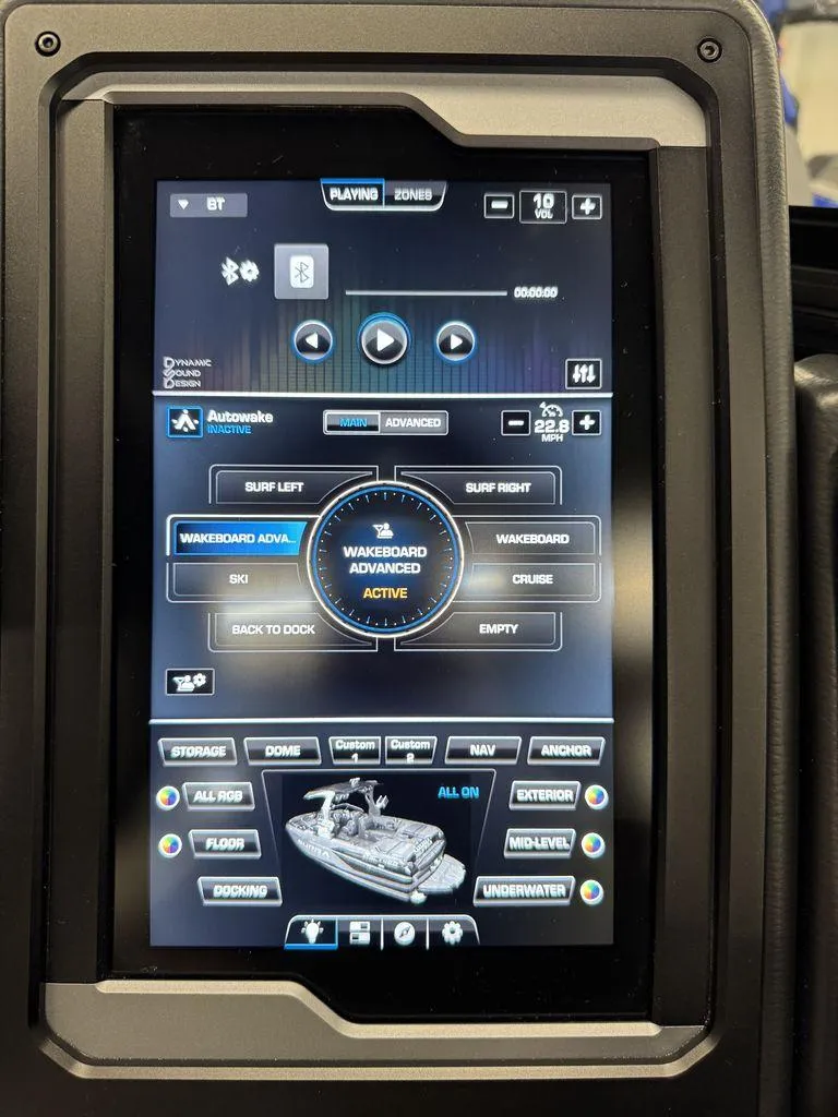 Slide: The Image of Touchscreen control panel in a 2025 Supra SL 450 boat, displaying wakeboard settings. - 27