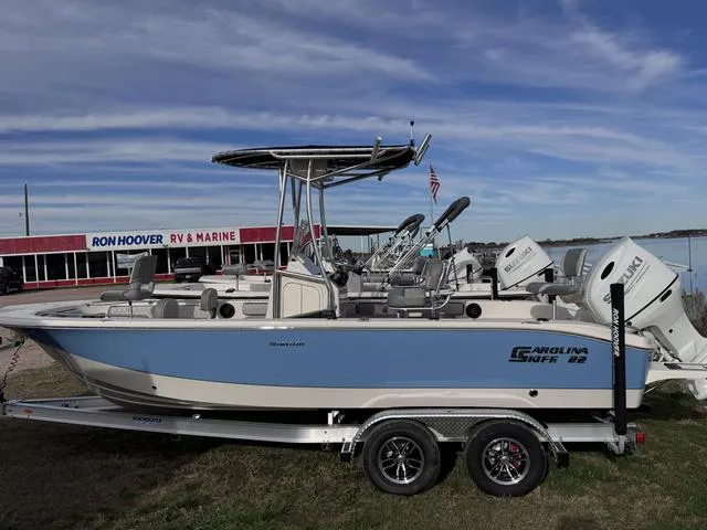 Slide: The Image of 2025 Carolina Skiff 22 Ultra Elite boat on trailer at Ron Hoover RV & Marine. - 1