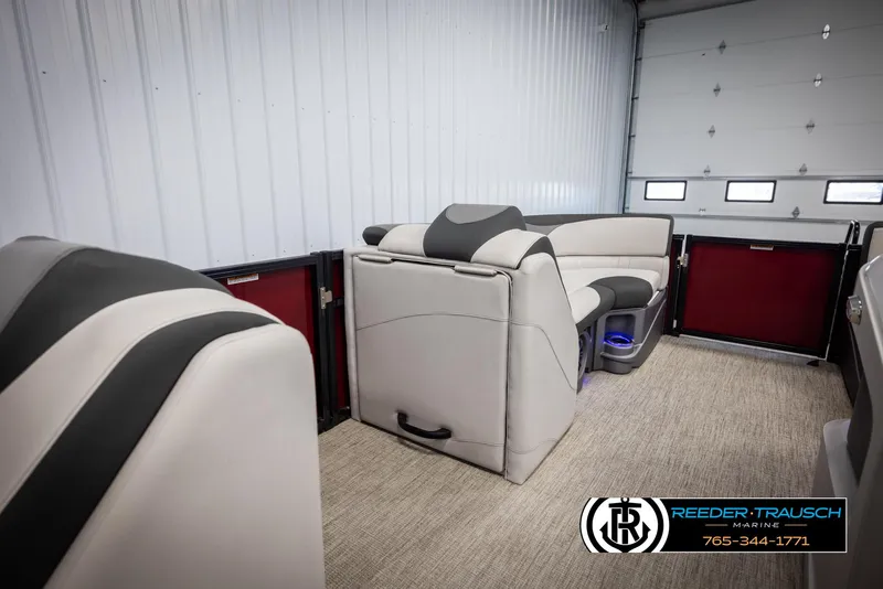 Slide: The Image of 2023 Avalon LSZ CRB boat interior with plush seating and modern design. - 21