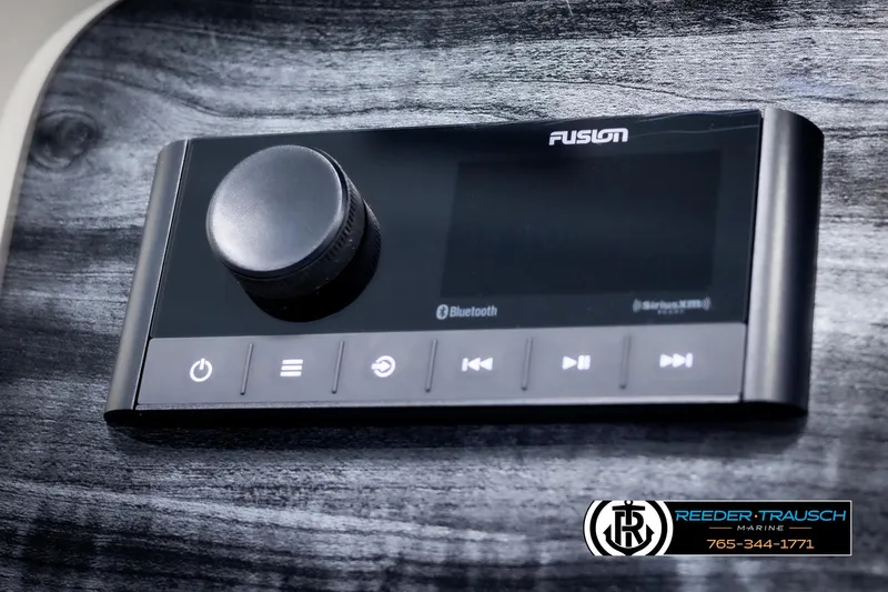 Slide: The Image of Fusion audio control panel on 2023 Avalon LSZ CRB boat dashboard. - 33