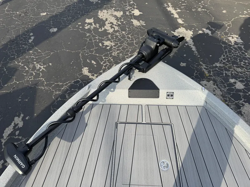 Slide: The Image of Vexus ACX 2210 boat deck with Garmin trolling motor, 2025 model. - 35