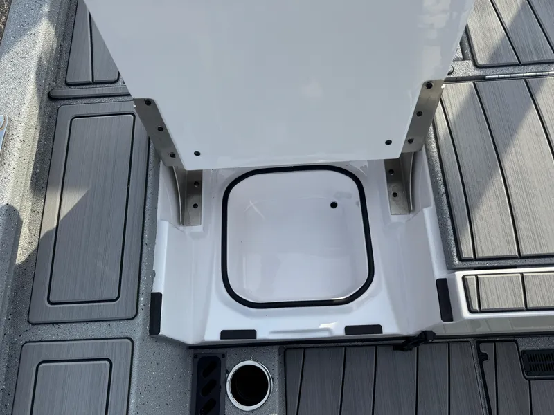 Slide: The Image of Vexus ACX 2210 boat deck, 2025 model, featuring sleek design and storage compartment. - 40