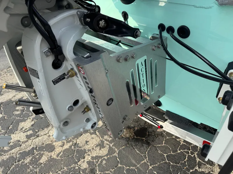 Slide: The Image of Close-up of 2025 Vexus ACX 2210 boat engine mount and wiring. - 9