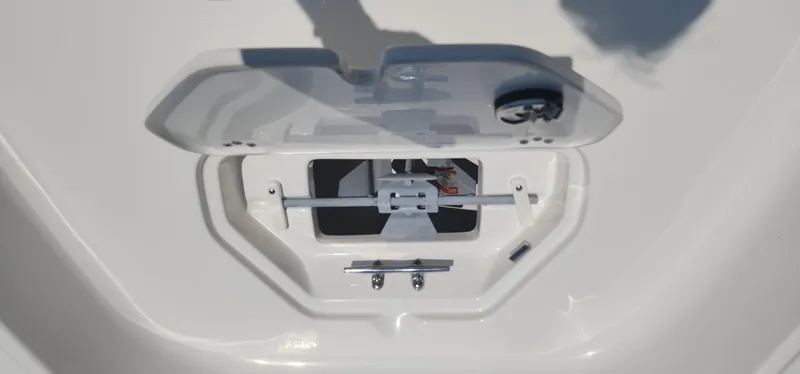 Slide: The Image of 2024 Key West 1720CC boat storage compartment with open hatch. - 10