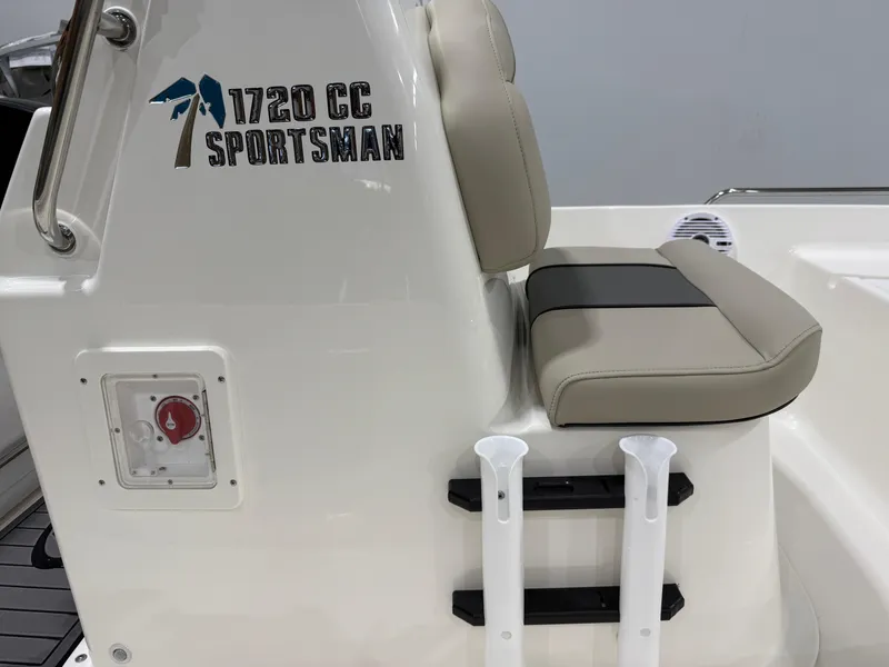 Slide: The Image of 2025 Key West 1720CC Sportsman boat seat and console detail. - 13