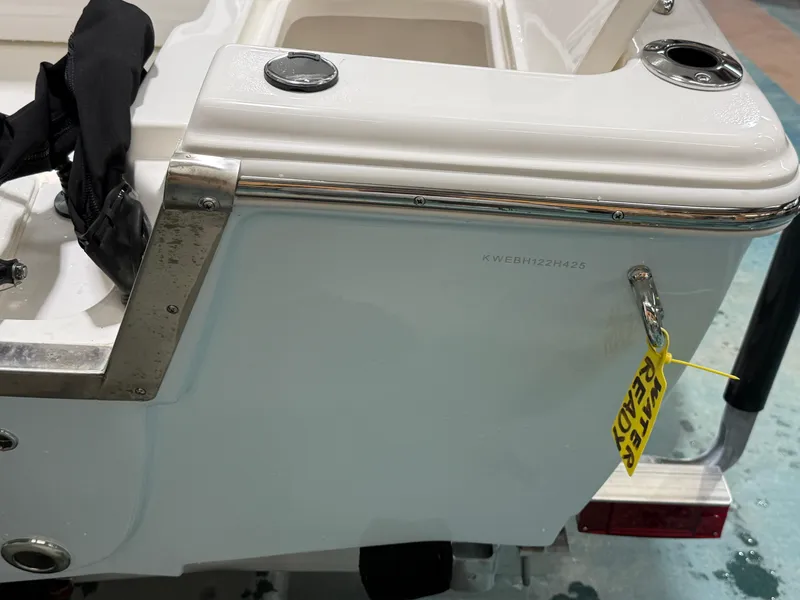 Slide: The Image of 2025 Key West 1720CC boat stern with "Water Ready" tag and serial number visible. - 26