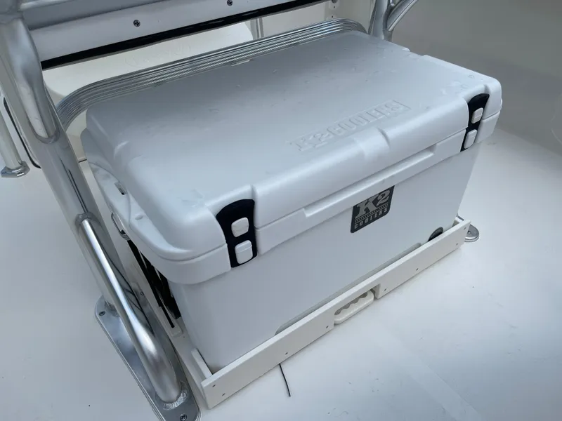 Slide: The Image of White K2 cooler on 2025 Key West 203FS boat deck. - 28