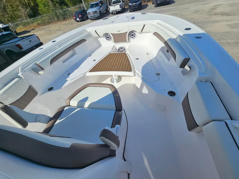 Slide: The Image of 2024 Tidewater 272cc boat interior with spacious seating and modern design. - 25