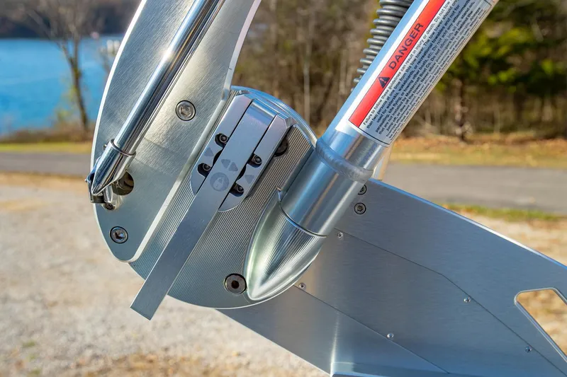 Slide: The Image of Close-up of 2019 MasterCraft X24 boat component with metal detailing. - 34
