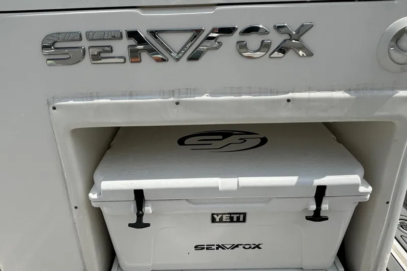 Slide: The Image of Sea Fox Commander 328 boat with Yeti cooler, 2020 model. - 19