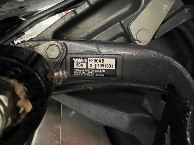 Slide: The Image of Yamaha F200XB engine label on 2021 Tidewater 220 CC Adventure boat. - 22