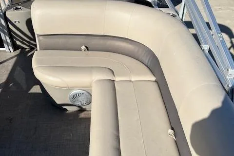 Slide: The Image of 2022 Sun Tracker Bass Buggy 18 DLX pontoon boat seating area. - 6