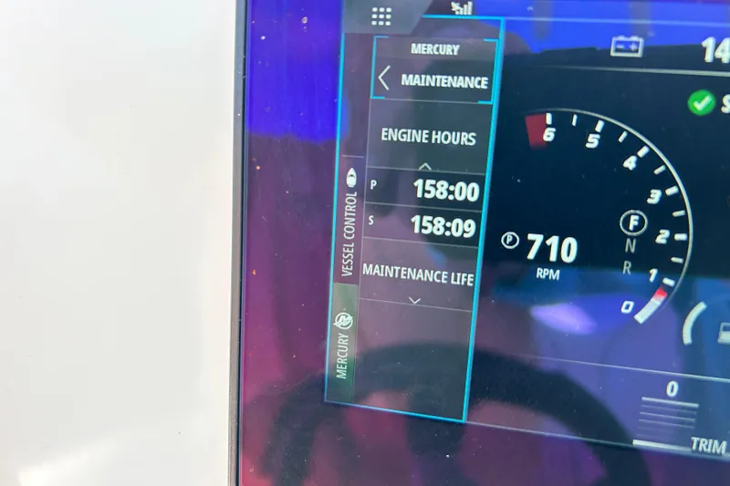 Slide: The Image of Dashboard of 2021 Glasstream 280 Pro-XS showing engine hours and RPM. - 20