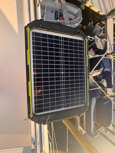 Slide: The Image of Solar panel on a 2016 Beneteau Swift Trawler 30, harnessing renewable energy. - 12