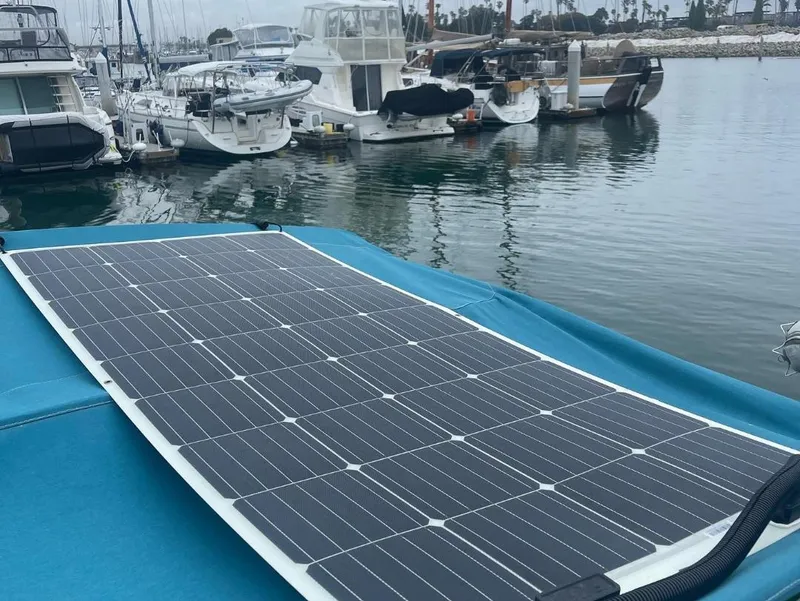 Slide: The Image of Solar panel on 1979 C & L Explorer Center Cockpit Cutter at marina. - 32