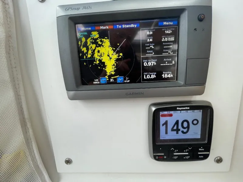 Slide: The Image of Navigation instruments on a 1979 C & L Explorer Center Cockpit Cutter sailboat. - 37
