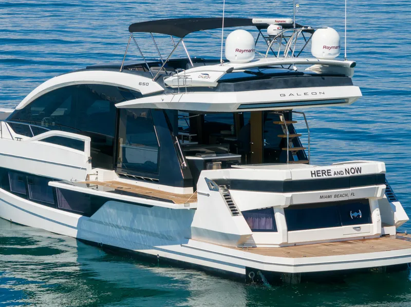 Slide: The Image of 2019 Galeon 650 Sky yacht on water, Miami Beach, FL. - 14
