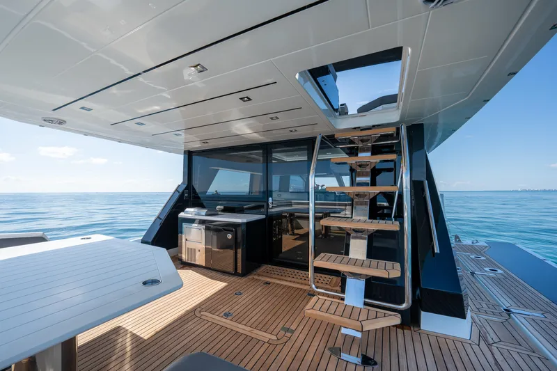 Slide: The Image of Luxurious 2019 Galeon 650 Sky yacht deck with modern design and ocean view. - 25