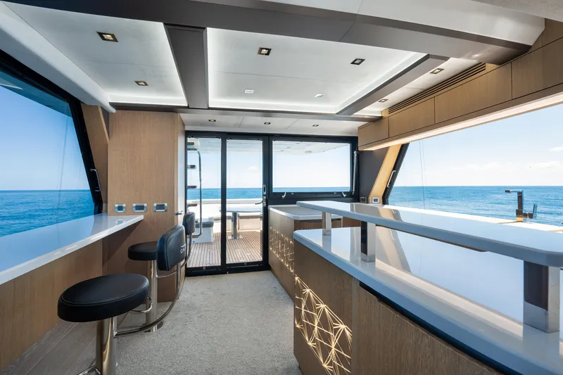Slide: The Image of Luxurious interior of 2019 Galeon 650 Sky yacht with ocean view. - 30