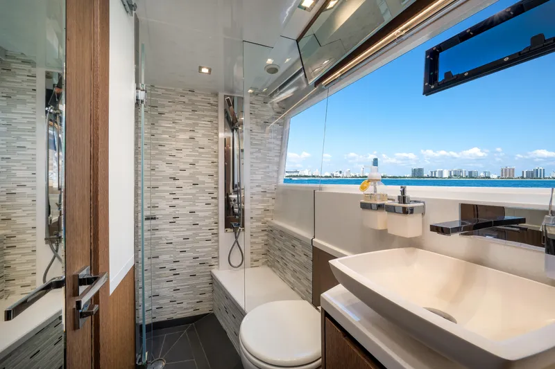 Slide: The Image of Luxurious bathroom on 2019 Galeon 650 Sky yacht with ocean view. - 41
