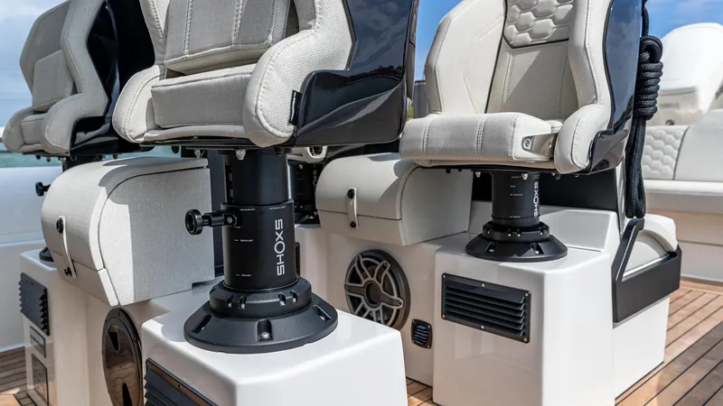 Slide: The Image of Luxury seating on 2025 Technohull EXPLORER 40S boat with advanced shock absorption. - 10