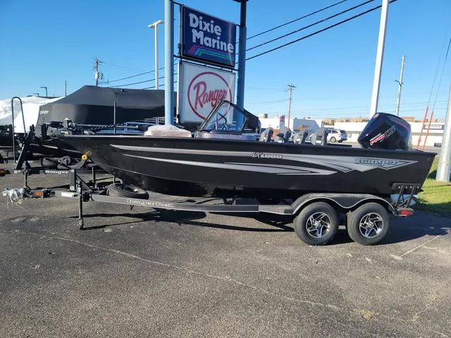 Slide: The Image of 2024 Ranger VX1888L boat on trailer at Dixie Marine dealership. - 1