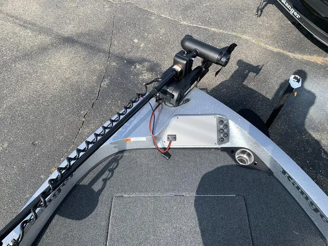 Slide: The Image of 2025 Ranger 212LS boat deck with trolling motor and control panel. - 3