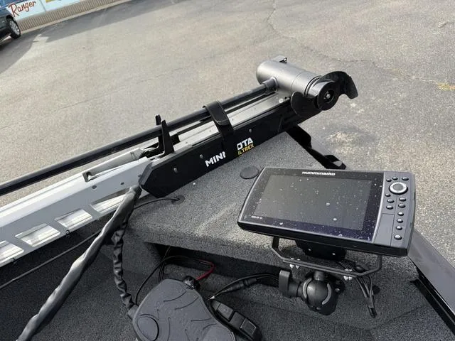 Slide: The Image of 2023 Crestliner 1750 FH boat with Minn Kota trolling motor and Humminbird fish finder. - 3