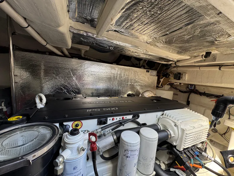 Slide: The Image of Engine room of 2019 Cruisers Yachts 42 Cantius with mechanical components. - 36
