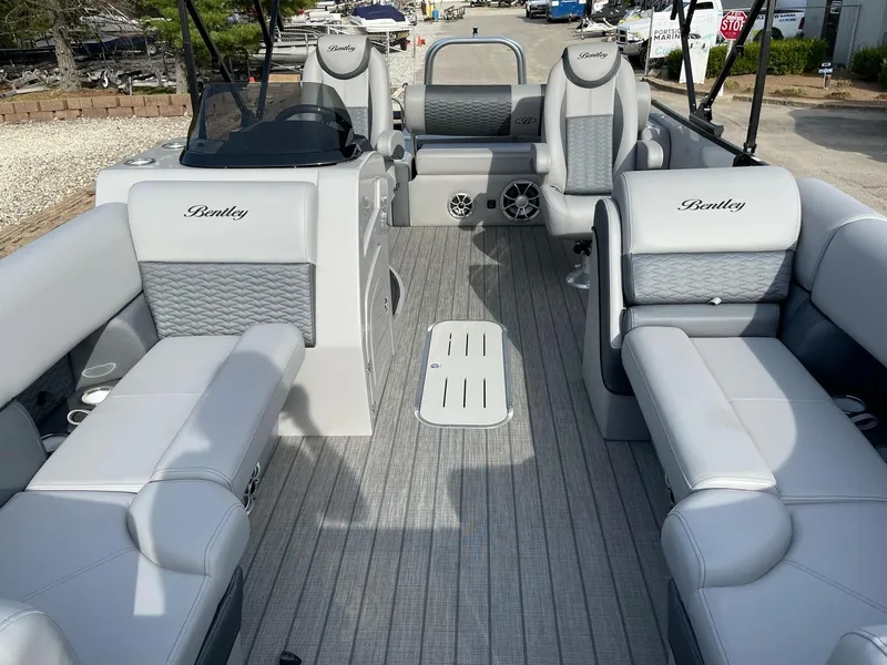 Slide: The Image of 2025 Bentley Pontoons Elite 223 Swingback interior with luxurious seating and modern design. - 8