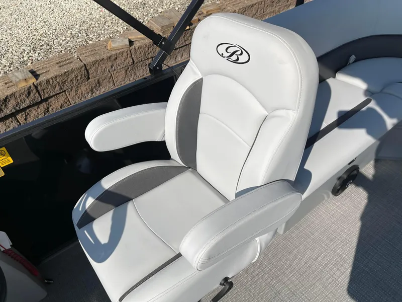 Slide: The Image of 2024 Bentley Pontoons LE 20 CW luxury boat seat with armrests and logo. - 10