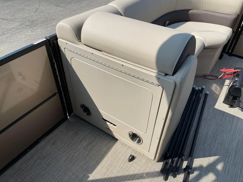 Slide: The Image of 2024 Bentley Pontoons Legacy 200 Navigator interior seating and storage area. - 10