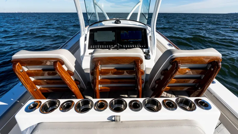 Slide: The Image of 2025 Valhalla Boatworks V-37 cockpit with luxurious seating and ocean view. - 30