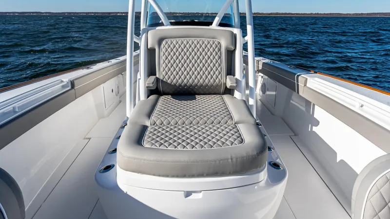 Slide: The Image of 2025 Valhalla Boatworks V-37 interior with luxurious seating on open water. - 41