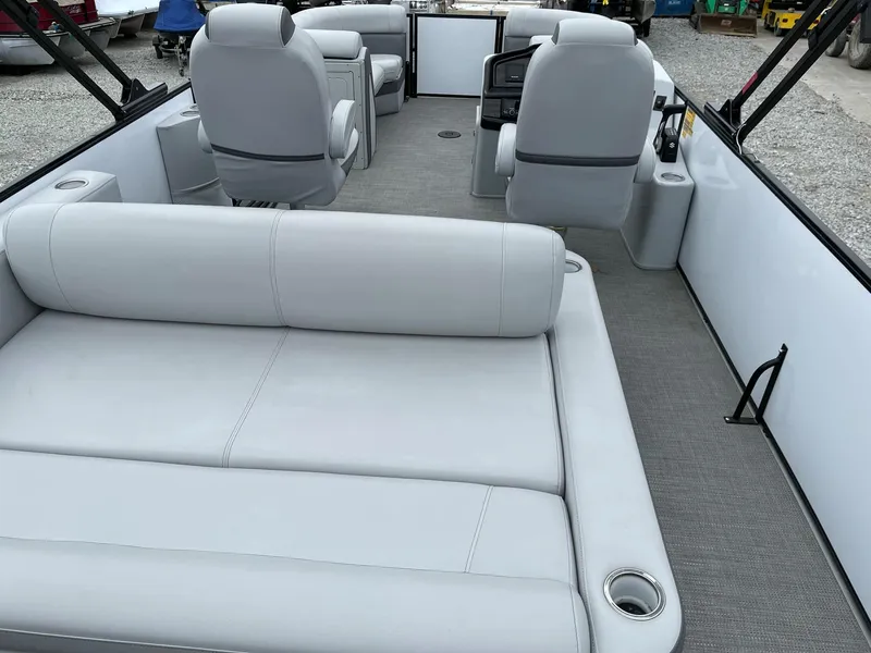Slide: The Image of 2022 Bentley Pontoons Elite 223 Swingback interior with plush seating and modern design. - 23