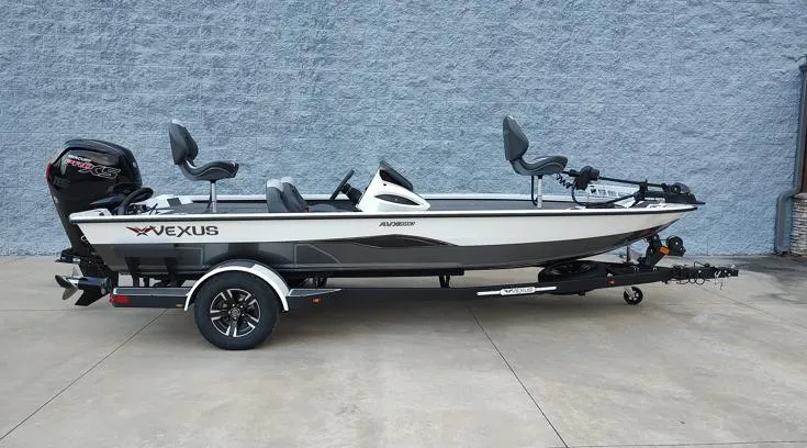 Slide: The Image of 2025 Vexus AVX1880 fishing boat on trailer, side view. - 1