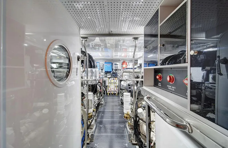 Slide: The Image of Engine room of 2020 Outer Reef Yachts 720 Deluxbridge Motoryacht, showcasing advanced machinery and controls. - 31