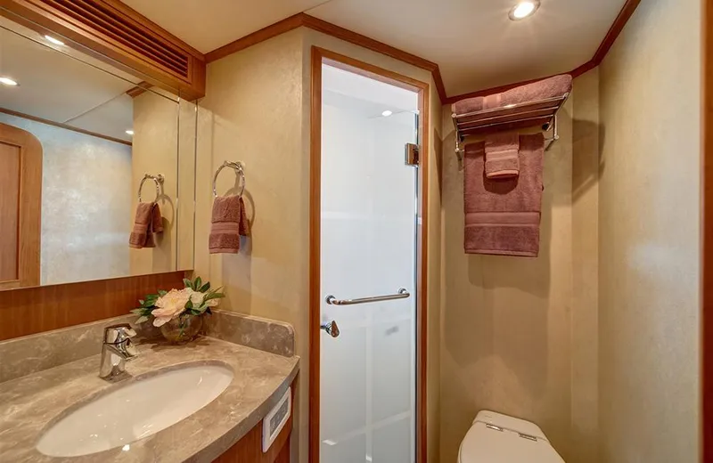 Slide: The Image of Luxurious bathroom in 2020 Outer Reef Yachts 720 Deluxbridge Motoryacht, featuring elegant fixtures and decor. - 18
