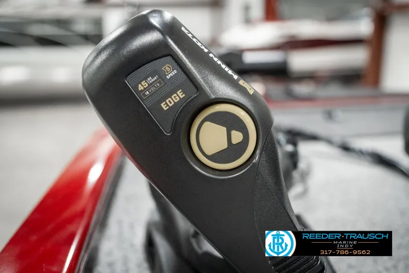 Slide: The Image of Close-up of 2023 Tracker Pro 170 boat control lever with Edge branding. - 34