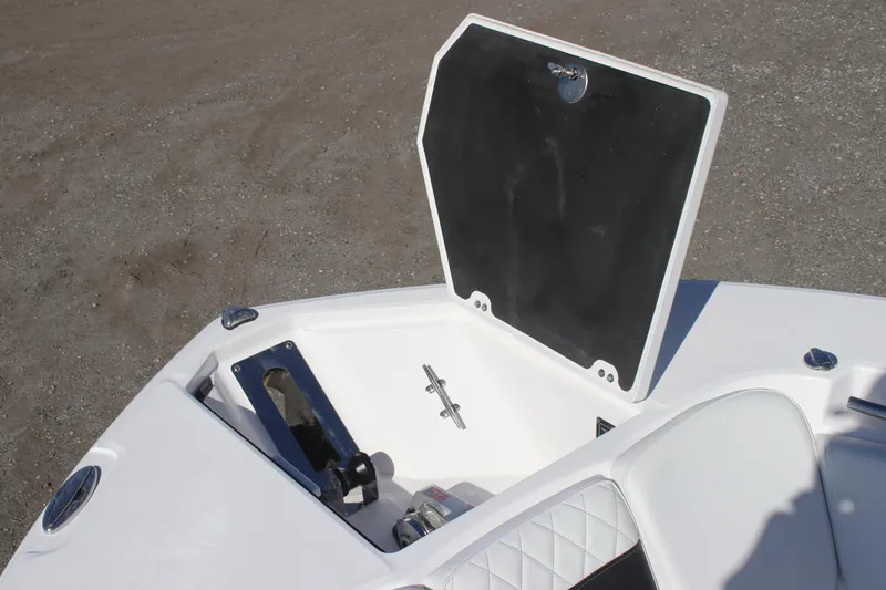Slide: The Image of 2025 Sea Fox 288 Commander boat storage compartment open on deck. - 7