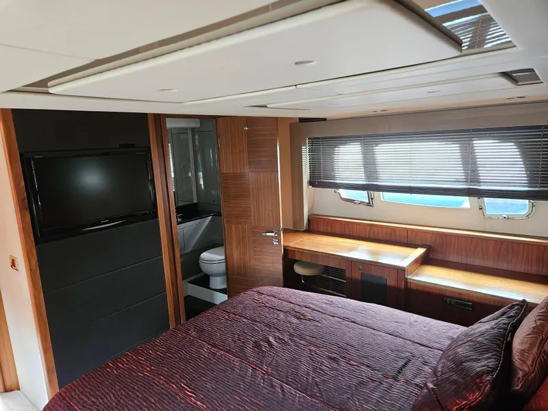 Slide: The Image of Luxurious interior of 2010 Sunseeker Predator 64 yacht with bedroom and ensuite bathroom. - 16