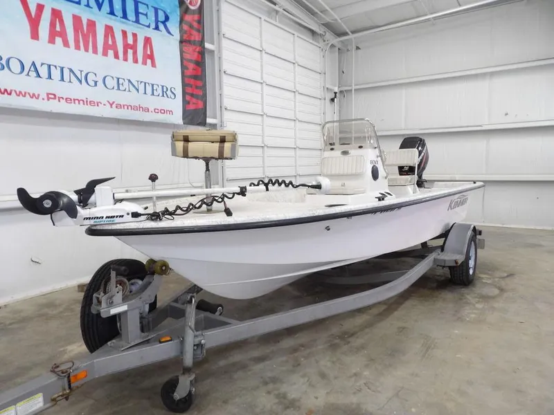 Slide: The Image of 2009 Kenner 180VX boat on trailer in indoor showroom, Premier Yamaha Boating Centers. - 5