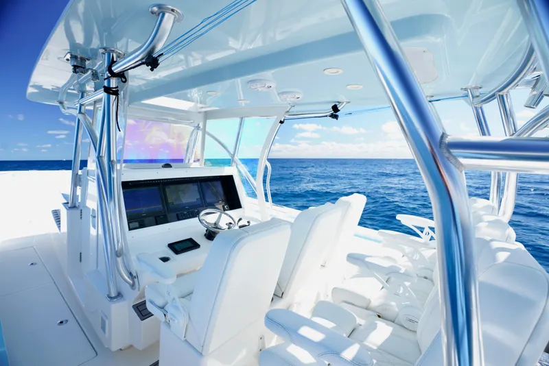 Slide: The Image of Luxurious 2020 SeaHunter 46 CTS boat interior with ocean view. - 25