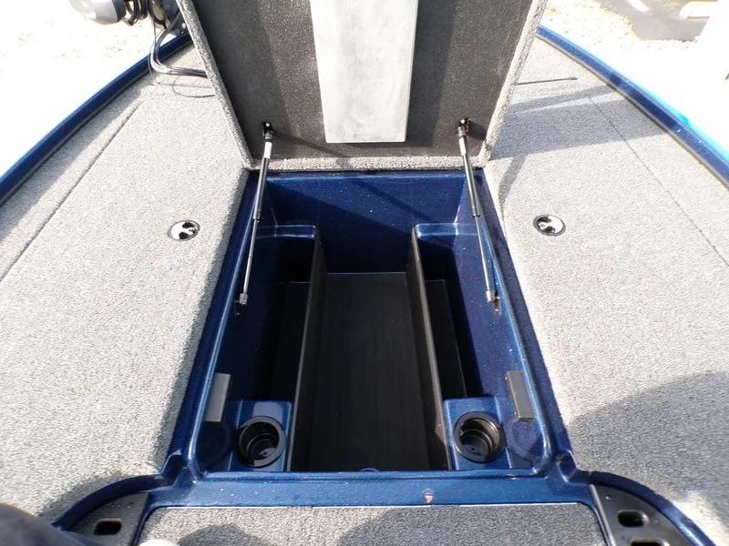Slide: The Image of 2025 Nitro Z18 Pro boat storage compartment with open lid and hydraulic supports. - 15