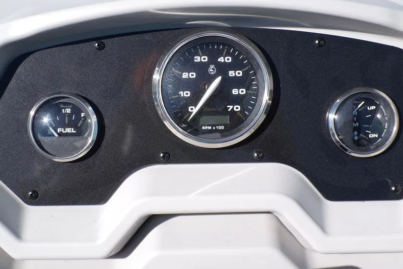 Slide: The Image of Dashboard of 2025 Godfrey Xperience 2286 SBX Sport Tube with fuel and RPM gauges. - 13