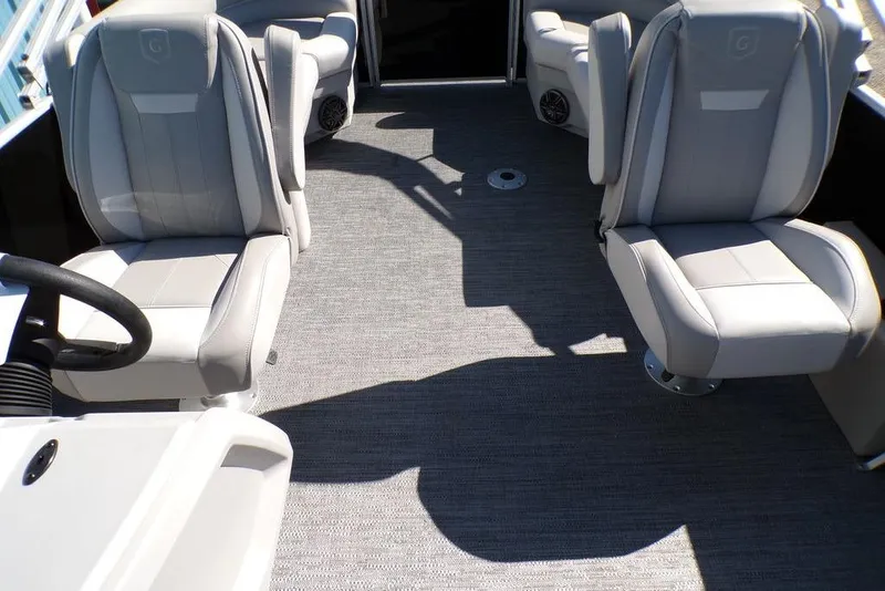 Slide: The Image of 2025 Godfrey Xperience 2286 SBX Sport Tube interior with plush seating and modern design. - 25