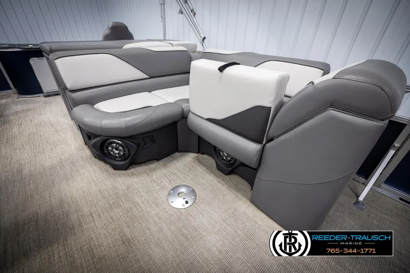 Slide: The Image of Luxurious seating in 2024 Avalon VEN QF boat with premium upholstery and integrated speakers. - 21