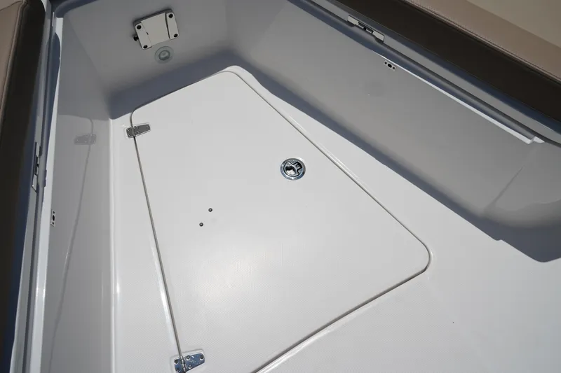 Slide: The Image of Electrical compartment of 2025 Edgewater 340CC boat, showing wiring and connections. - 40