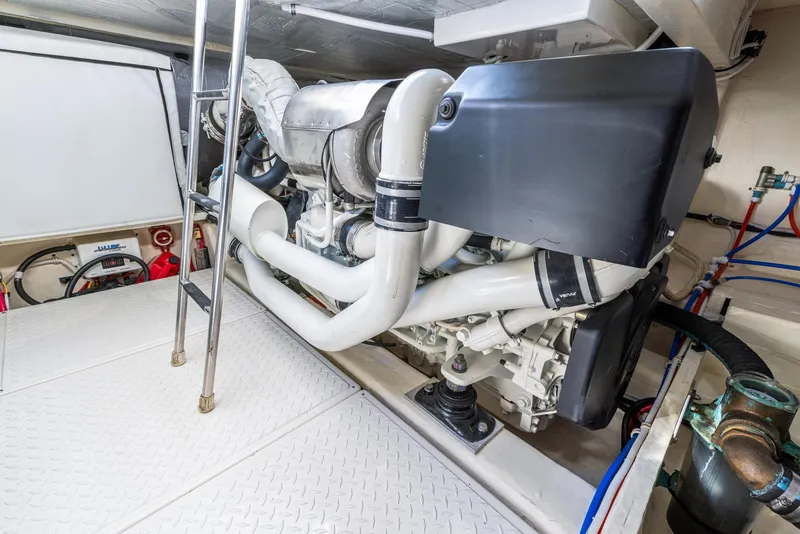 Slide: The Image of Engine room of 2017 Tiara Yachts 53 Coupe, showcasing powerful marine engine. - 30